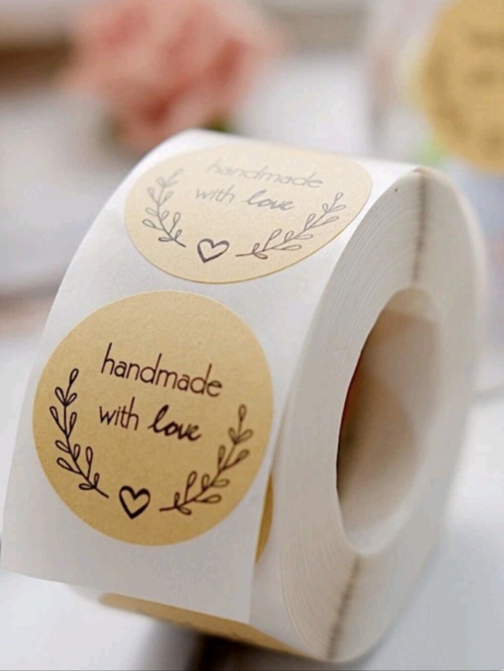 500 Natural Black 1.0" Round Self Adhesive Handmade withLove STICKERS For Crafts